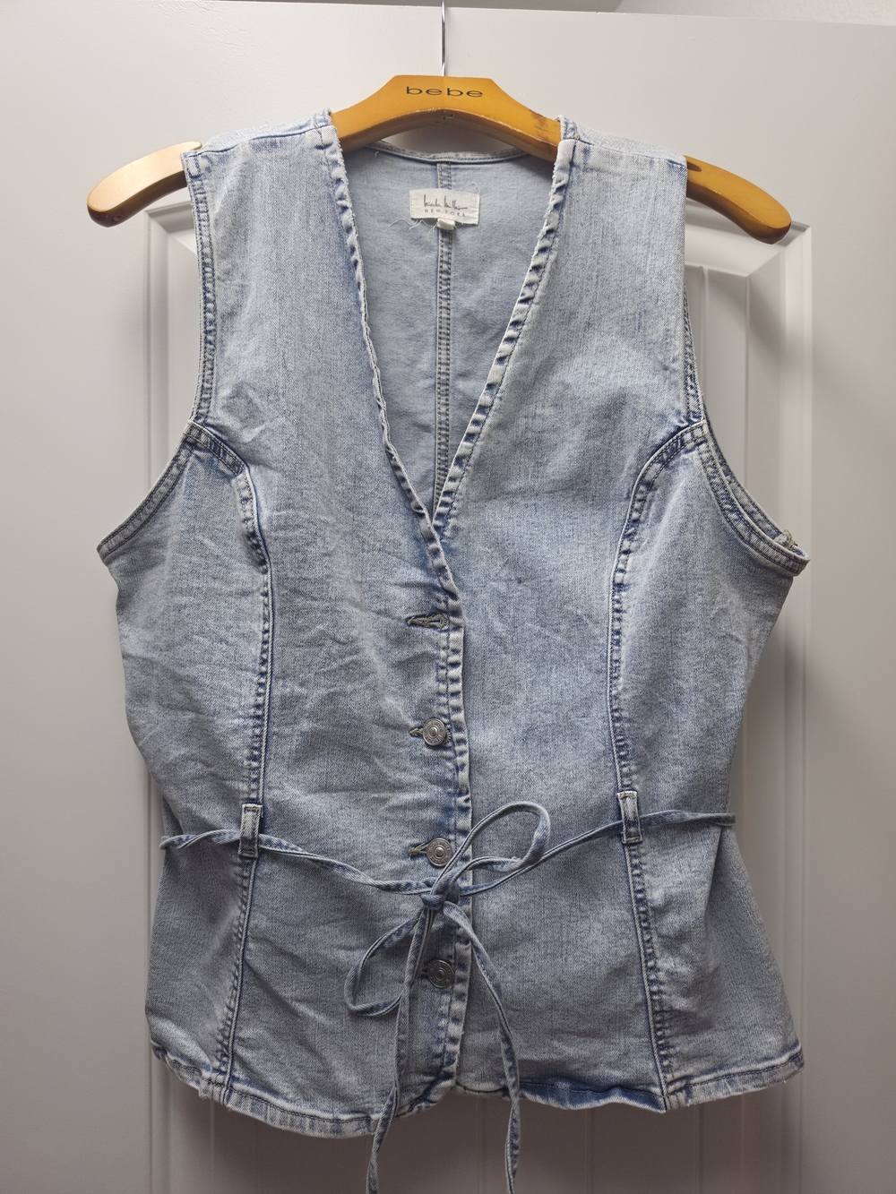 Nicole Miller Light Blue Denim Tie-Waist Vest